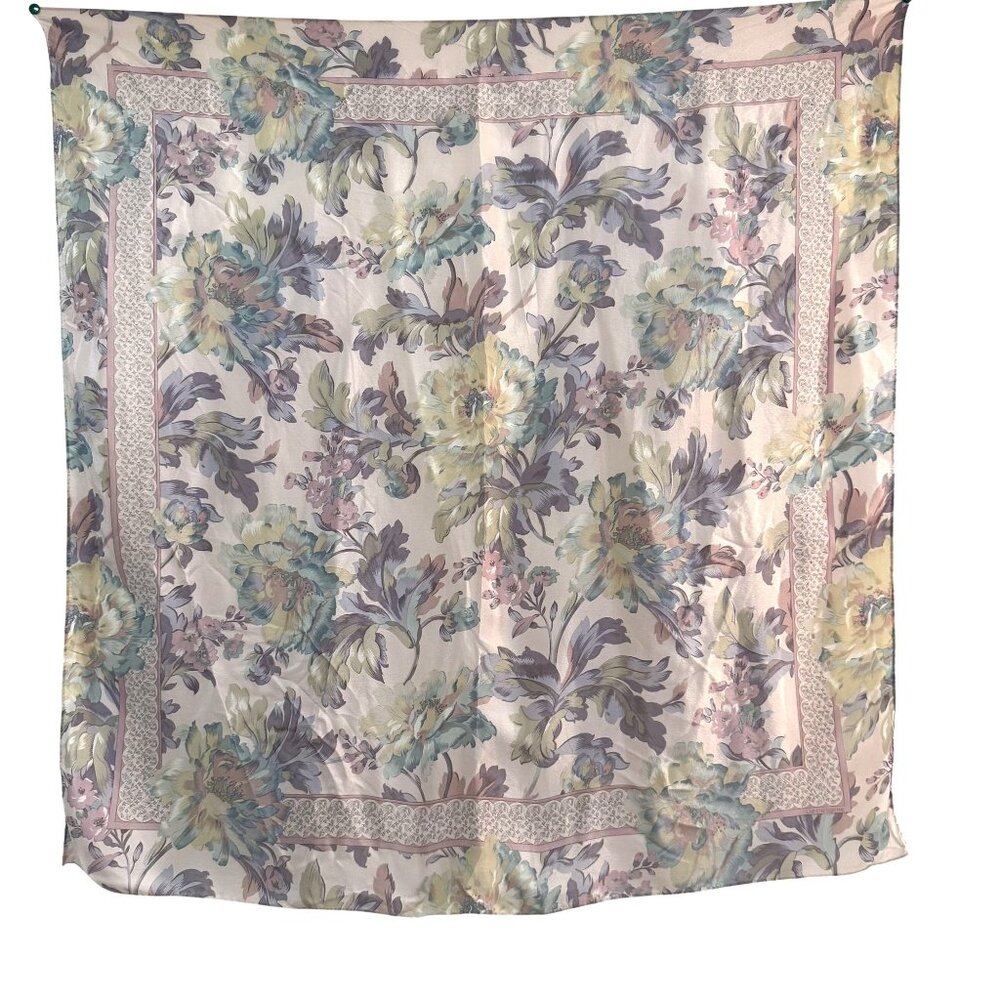 Vintage Liz Claiborne Womens Pastel Floral Square Scarf Lace Border